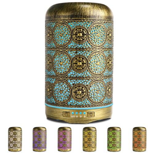SALKING Aroma Diffuser, 260ml Metall Aromatherapie Diffusor für ätherische Öle, Raumbefeuchter Elektrisch Duftlampe, 7 Farbe Licht Vintage Diffusor für Zuhause Büro Oder Yoga MEHRWEG