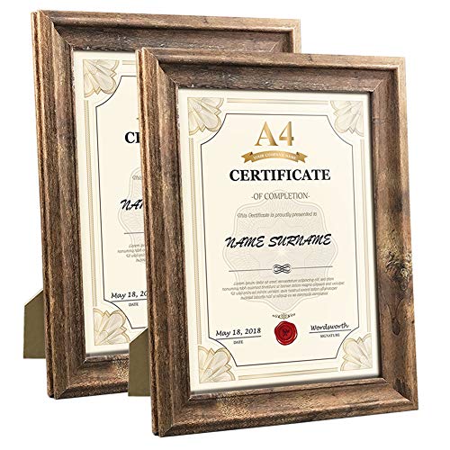 PETAFLOP Rustikaler Bilderrahmen A4 (21 x 29,7 CM) 2er Set, Wand- und Tischbilderrahmen, Braun