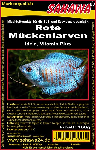 Sahawa® Rote Mückenlarven Frostfutter 1,5 kg, 15 Blister á 100g,verpackt mit Trockeneis -78°C, Aquarium, Aquaristik, Fischfutter, Frostfutter