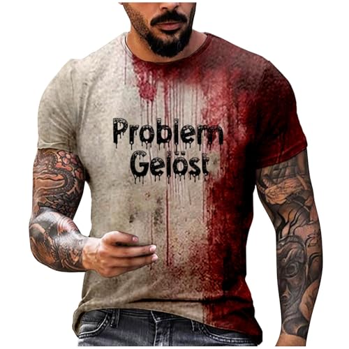 Problem GelöSt Shirt Halloween T-Shirt Herren üBergrößE Halloween KostüM Gruselig Ugly Shirts HäSslich T-Shirts Blutspritzer Halloweens Muster Oberteile Entsetzen Blutig Bedruckt