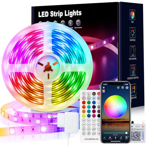 VKH LED Strip 10m, LED Streifen Bluetooth RGB LED Band 10m Selbstklebend mit Fernbedienung und APP, LED Lichterkette LED Beleuchtung für Zimmer Party