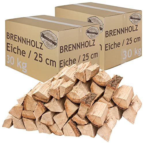 Brennholz Kaminholz Holz Eiche 5-500 kg Für Ofen und Kamin Kaminofen Feuerschale Grill Feuerholz Holzscheite Wood 25 cm kammergetrocknet flameup, Menge:60 kg
