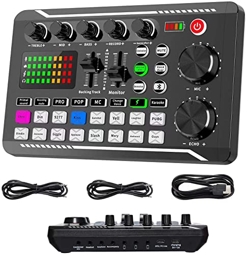 ALLWIN Live-Soundkarte und Audio-Interface mit DJ-Mixer-Effekten und Sprach-Wechsler, F998 Bluetooth Stereo Audio Mixer, für Live YouTube Streaming, PC, Aufnahmestudio und Gaming