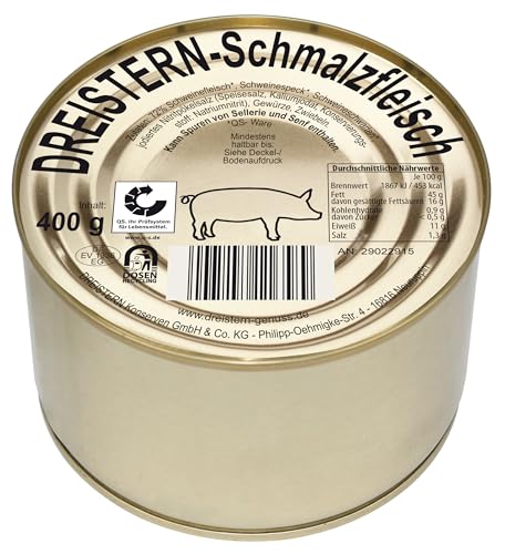 DREISTERN Schmalzfleisch 400g I Köstliche Kombination Aus Schweinefleisch Und Schweinespeck