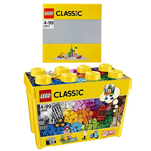 Lego Classic 2er Set 10698 Große Bausteine-Box + 10701 Grosse Graue Grundplatte
