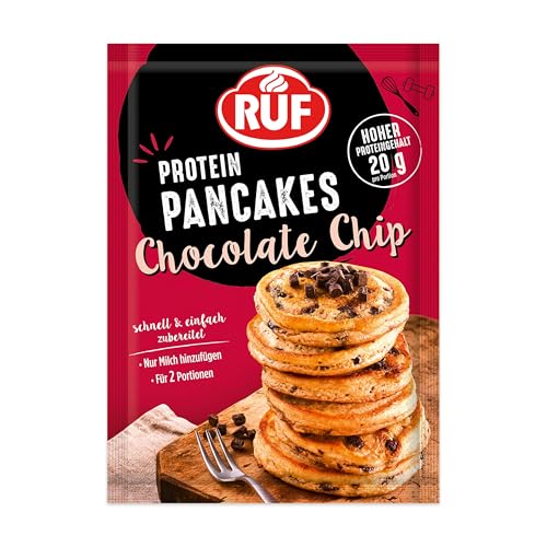 RUF Protein Pancakes Chocolate Chip mit herben Zartbitter Chocolate Chunks, schnell zubereitet, Power-Frühstück, hoher Proteingehalt, 1 x 150g-Beutel