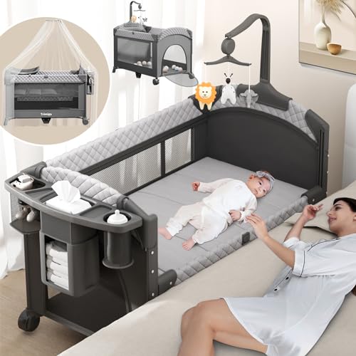 Trimigo 4-in-1 Babybett Reisebett Höhenverstellbar • Kinder Reisebett & Beistellbett 120x70 - Faltbar mit Wickelauflage, Laufstall, Moskitonetz - Bis 15kg