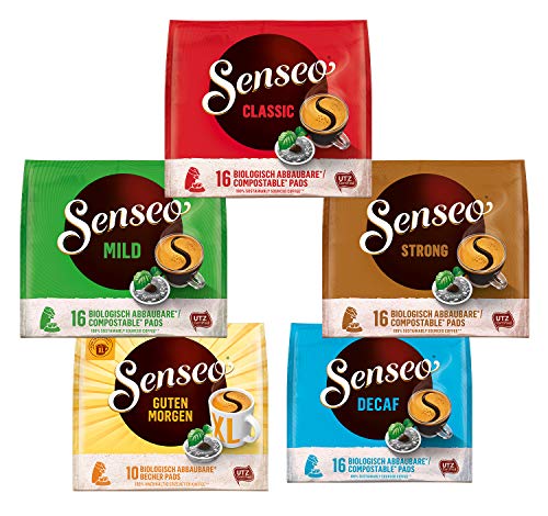 Senseo Pads,Probierbox mit 5 Sorten, 74 Kaffeepads UTZ-zertifiziert, 5er Vielfaltspaket
