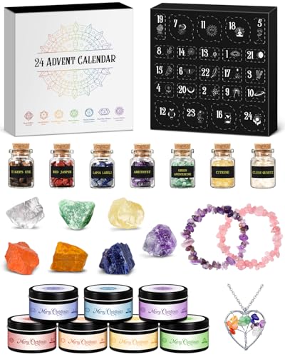Adventskalender Kerzen 2025 mit Kristalle Edelsteine,Duftkerze Geschenkset für Frauen,Spirituelle Weihnachtskalender mit Chakra Heilsteine,Yoga Meditation Deko,Esoterik Geschenke für Erwachsene Damen