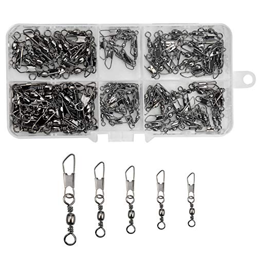 AvoDovA Angelwirbel Angeln Barrel Wirbel mit Kugellagerwirbel, Drehgelenk, Snap, Edelstahl Lure Stecker Wirbel Interlock Fischköder Getriebe Zubehör 6# 8# 10# 12# 14# (100)