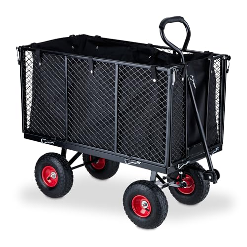Gartenwagen Lastenwagen 500 kg Traglast mit Luftreifen, Klappbare Seitenteile, Stahl Handwagen Bollerwagen mit Innenplane für Garten, Outdoor Transport