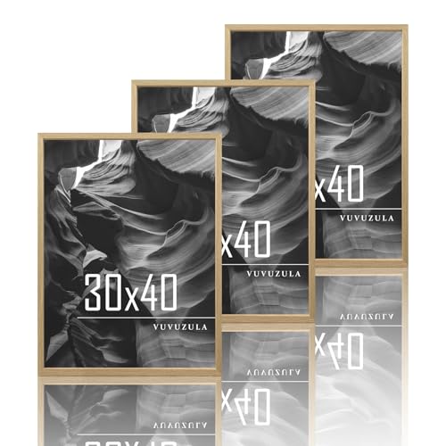 VUVUZULA Bilderrahmen 30x40cm Holz Holzrahmen 3er Set Eiche Fotorahmen MDF Rahmen Natur