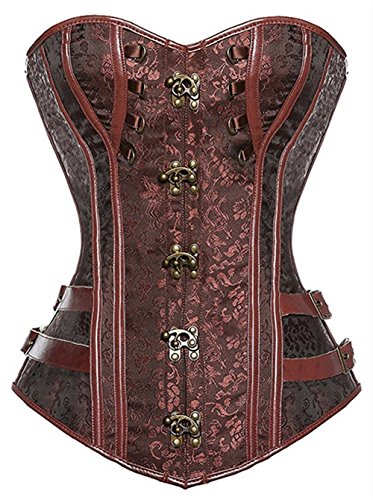 KUOSE Damen Vollbrust Faux Leder Steampunk Corsage Korsett Übergrößen S-6XL