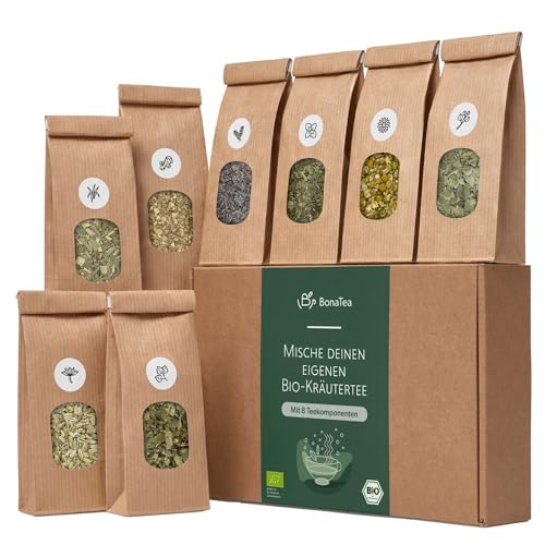 Tee Selber Mischen Set Geschenk mit Kräutern - BIO Kräuter Tee Geschenkset Weihnachten mit 8 leckeren Tee-Sorten zum DIY Teemischung Selber Machen