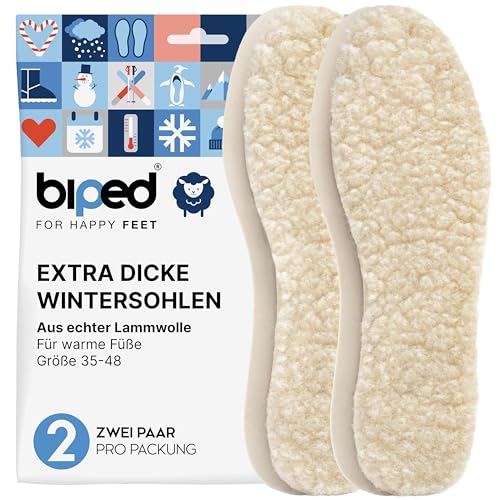 biped extra dicke Lammwoll Sohlen im 2 Paar Set z1015, Wollweiß, 40