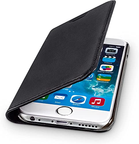 WIIUKA Echt Ledertasche -TRAVEL- für Apple iPhone 6S und iPhone 6 mit Kartenfach, extra Dünn, Tasche Schwarz, Leder Hülle kompatibel mit iPhone 6/6S