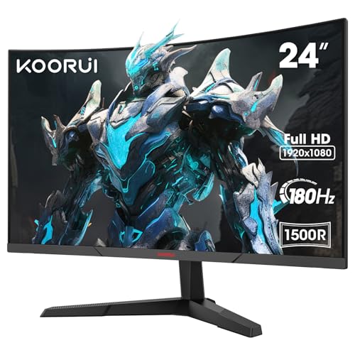 KOORUI 24 Zoll Curved Gaming Monitor, 1ms 180Hz FHD PC Bildschirm 1500R, Adaptive Sync VESA 100x100mm HDMI 2.0/DP 1.2, Schwarz 24E6CA