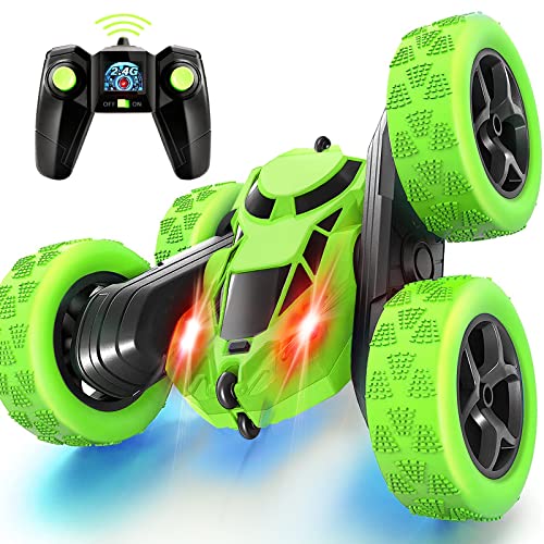 MidiVix Ferngesteuertes Auto, 90 Min Spielzeit, 2.4Ghz Doppelseitig 360° drehbare RC Stunt Crawler mit Scheinwerfern, 4WD Off Road Drift RC Auto Spielzeug Geschenke für Jungen 6-12 Grün