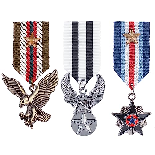 AHANDMAKER 3 Stück Kostüm-Militär-Abzeichen-Medaille, 3 Stile Medaille Brosche, Militärhelden, Kampfmedaillen,Stern und Adler, Militär-Abzeichen für Damen und Herren, Jacke, Uniform-Kostüm, Karneval
