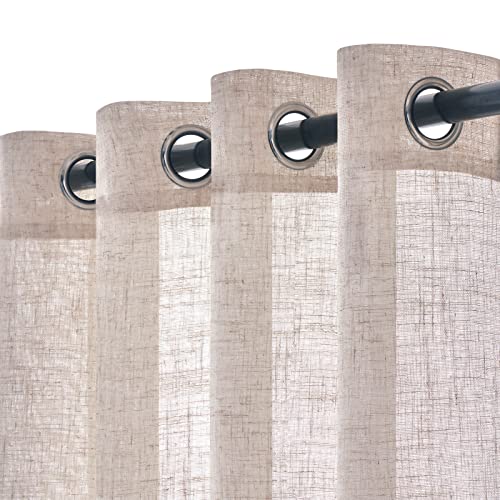 Woaboy Leinen Gardinen Weiß Vorhänge Wohnzimmer Halbtransparent mit Ösen Stores Gardine Leinenoptik Schlafzimmer Modern Ösenvorhang Schlaufengardinen 2er Set 140x225cm (BxH) Weiß
