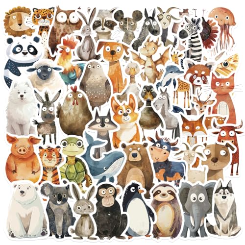 100 Stück Sticker Tiere, Aufkleber Kinder, Wasserfeste Tier Sticker, Kreatives DIY für Laptop, Mobiltelefon, Skateboard, Gepäck & mehr