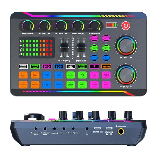 Live-Soundkarte, Audio Mischpult mit 16 Sound-Change-Effekten, DJ-Mixer Bluetooth Streaming, Sound Mischpult für Aufnahme/Baladocast/Spiele/Live-Streaming