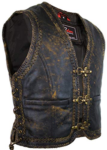 Herren Vintage Lederweste mit doppelt geflochten (XL)