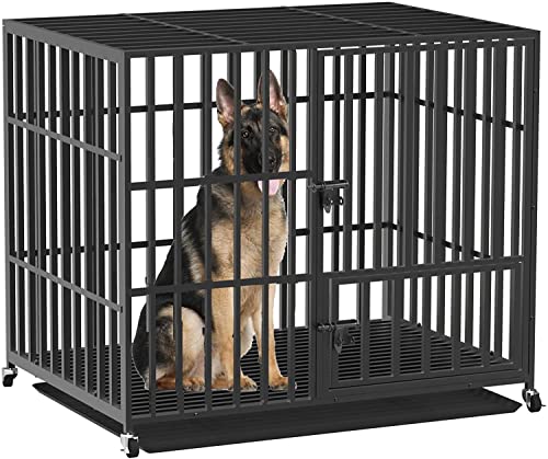 BingoPaw Hundekäfig XXL Transportbox Schwerlast: Hundebox große Hunde Metall Hundezwinger Indoor Outdoor Hundetransportbox mit 3 Türen, 4 Rollen und Bodenschale, 117x78x93.5cm