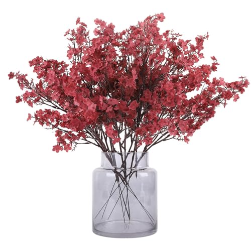 N&T NIETING Künstliche Blumen, 12 Stück Schleierkraut Künstlich Gypsophila Blumen Fake Seidenblumen für Home Decor Hochzeit Party Tisch Centerpieces Garten Party Dekoration(Carmine)