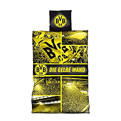 Borussia Dortmund, BVB-Biber-Bettwäsche Gelbe Wand, Gelb, 2 teilig, 135x200cm