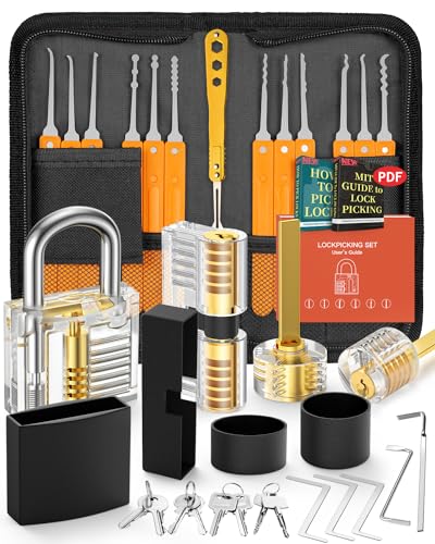Eventronic Lockpicking Set, 36 Stück Dietrich mit 4 Transparentem Trainingsschlössern und Handbuch Das perfekte Lock Pick Set für Anfänger und Profis Schlosser, Orange