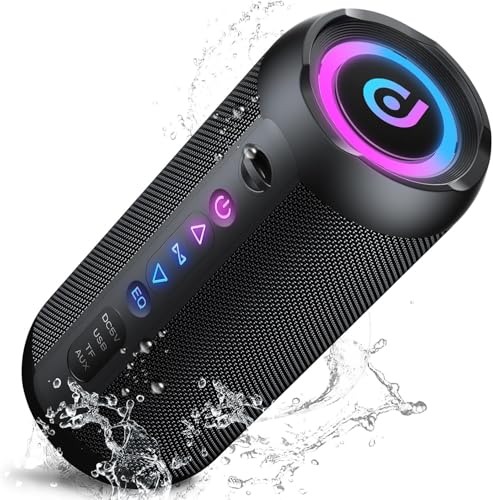 Bluetooth Lautsprecher mit Licht, 30W Musikbox Tragbarer Bluetooth Box mit IPX7 wasserdicht, Dualen Bass-Treibern, 30 Sth Akku, RGB Lichter, TWS Kopplung，AUX, TF Karte, Geeignet Outdoor/Party/Reisen