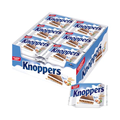 Knoppers – 24 x 25 g – Gefüllte Waffelschnitten mit Milch- und Nougatcreme, Haselnüssen und Kakao