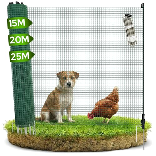 Arebos Mobiler Begrenzungszaun 20 m | Flexibler Gartenzaun 90 cm hoch | Absperrnetz mit 12 Pfosten | für Hunde, Hühner & Kleintiere | Wetterfest & mobil