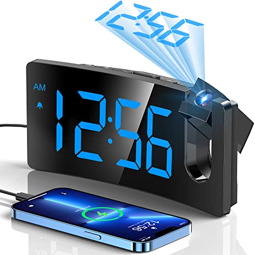 GOLOZA wecker mit Projektion, Wecker Digital 180° drehbarem Projektor, 3-stufige Helligkeit, klares LED-Display, USB-Ladegerät, progressive Lautstärke, 9-Min-Schlummer, 12/24H, Wecker für Schlafzimmer
