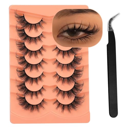 Kryzalite Packung mit 7 Paaren falscher Wimpern Mit Pinzette, künstlichen Wimpern, Katzenaugen-Wimpern, Nerz flauschigen Streifen, Fuchs-Augen-Wimpern