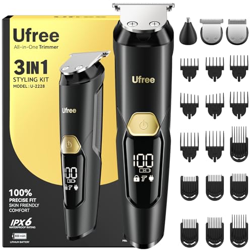 Ufree 3 in 1 Barttrimmer Herren Kit, Bartschneider Haarschneider Haarschneidemaschine Profi für Schnurrbart Bart Nase Gesichtshaar, Rasierer Herren Elektrisch Wasserdicht Haartrimmer