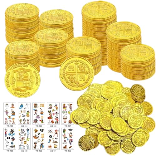 100 Stück Goldmünzen Piratenschatz Kunststoff Goldtaler Künstliche Goldmünzen Spielmünzen Schatzsuche Veranstaltung Kindergeburtstag