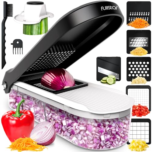 Gemüseschneider Mandoline Gemüsehobel - Gemüse Schneider Gurkenhobel Zwiebelschneider Kartoffelschneider Obstschneider - Reibe für Gemüse und Käse - Julienneschneider (6-in-1 Kompakt Weiß)