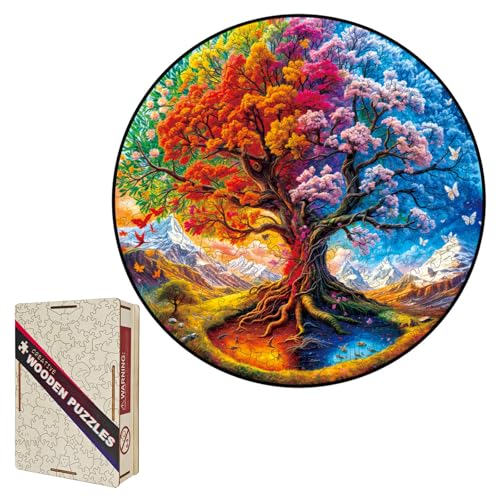 Holzpuzzle für Erwachsene 150 Teile, Lasergeschnittener Jahreszeitlicher Lebensbaum, 28.9x28.9cm, Lustiges Denkspiel & Geschenk für Familie