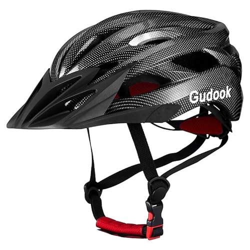 Gudook Erwachsene Fahrradhelm für Herren – Damen-Fahrradhelme – zertifizierter, Leichter Verstellbarer Fahrradhelm mit abnehmbarem Visier für Mountainbikes und Rennräder (Schwarz, L)