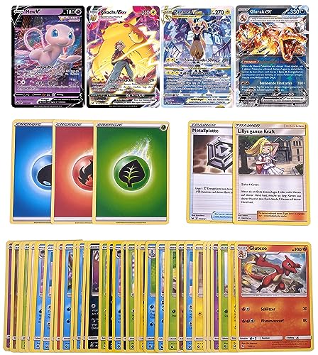 Pokemon Karten Deutsch - 30 verschiedene und originale Pokemon Karten mit garantierter V, VMAX, VSTAR oder EX Karte + Holo Karten