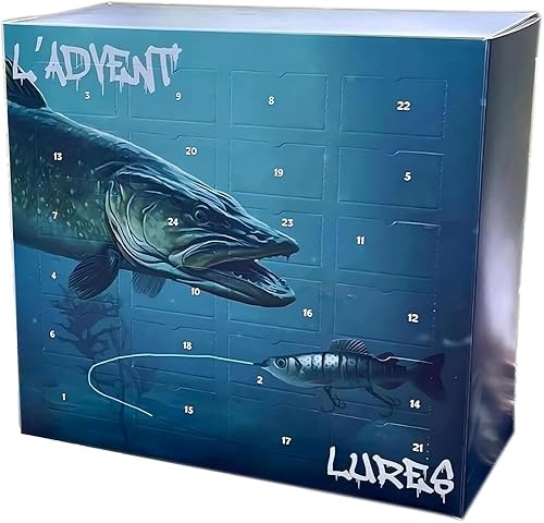 EATAN Weihnachtsangeln Überraschungsbox 2024 Advent'Lures 2024 Überraschungs-Ködertage Angelausrüstung Set Adventskalender für Köder (Hecht) (Hecht)