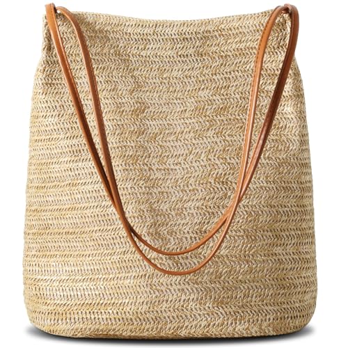 CharmBurst Geflochtene Strohtaschen, Sommer Strandtasche Basttaschen, Modische Boho Handtasche Geflochten, Praktische Korbtasche Umhängetasche, Elegante Sommertasche