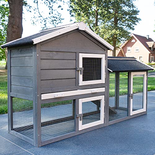zooprinz Kaninchenstall, Hasenstall – aus massivem Vollholz ideal für draußen - Einfach zu reinigen Dank der großen Kotschublade – Hasenstall mit natürlichen Farben gestrichen