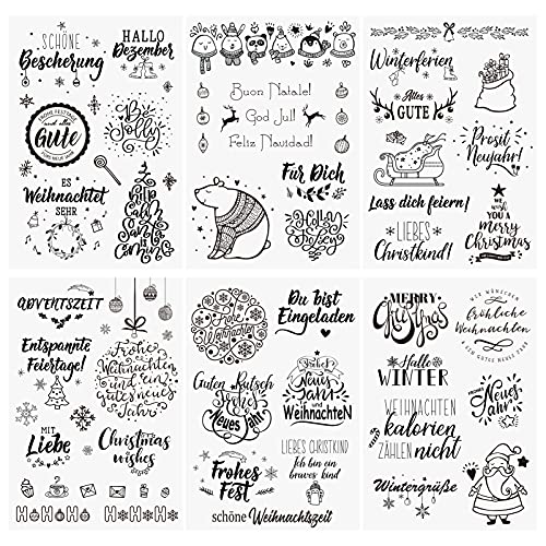 Kesote Stempel Clear Deutsch Stamp Frohe Weihnachten Neujahr Weihnachtsstempel Transparent Silikon (6 Bogen)