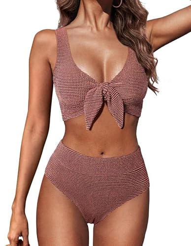 Hanna Nikole Badeanzüge für Damen,Bikinis Bauchweg Push Up Bademode Textured Bikini-Oberteil Und High Waist Bikinis Hose Bescheidene Schwimmanzug Curvy Strandmode Glitzer Badebekleidung