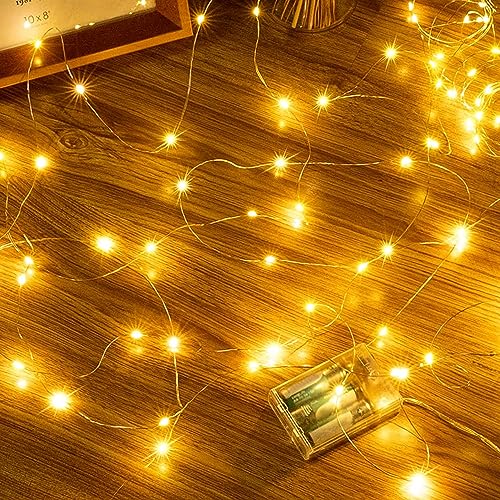 Ollny 10M LED Lichterkette Batterie, 100er LED Lichterkette innen Kupferdraht IP44 wasserdicht, Weihnachtsbeleuchtung für DIY Weihnachten Garten Party Hochzeit Deko (warmweiß)
