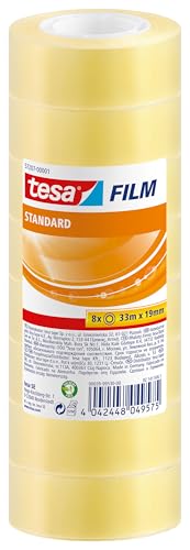 tesa tesafilm standard - Transparentes Multifunktions-Klebeband für Heim- Schul- und Büroanwendungen - 33 m x 19 mm - 8er Pack
