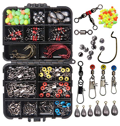 Shaddock 165tlg Angelzubehör Kit mit Angelhaken Wirbels Platinengewichte Angelrutschen Bohnen Posen Bobbers etc, Angelgerät Box Set